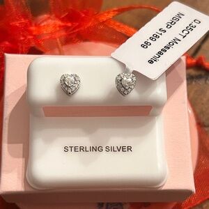 Sterling Silver Moissanite Diamond Heart Stud Earrings